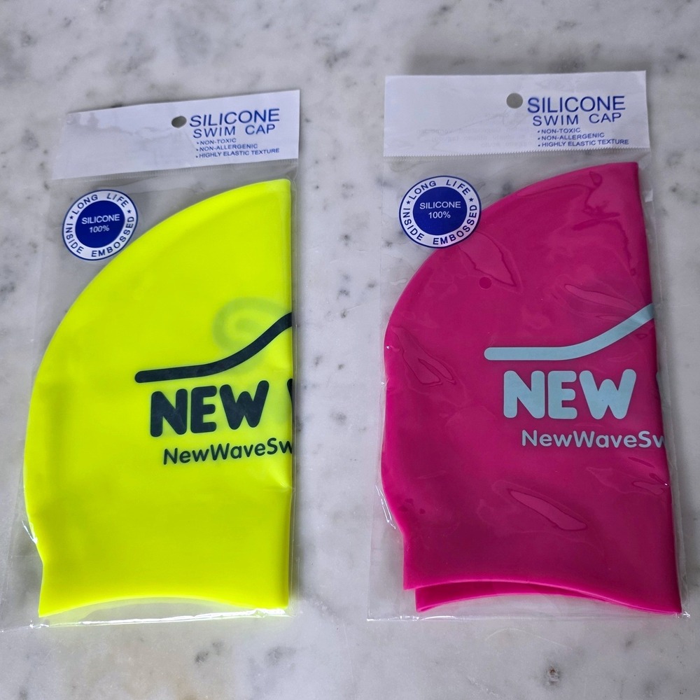 New Wave Silicone Swim Cap Set 2 Adult Long Life 100% Non-Allergenic Elastic